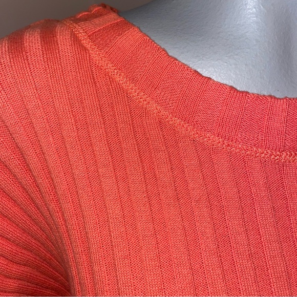 Free People FP Beach Orange Ribbed Short Sleeve Cotton Sweater Dolman XL - Picture 3 of 7